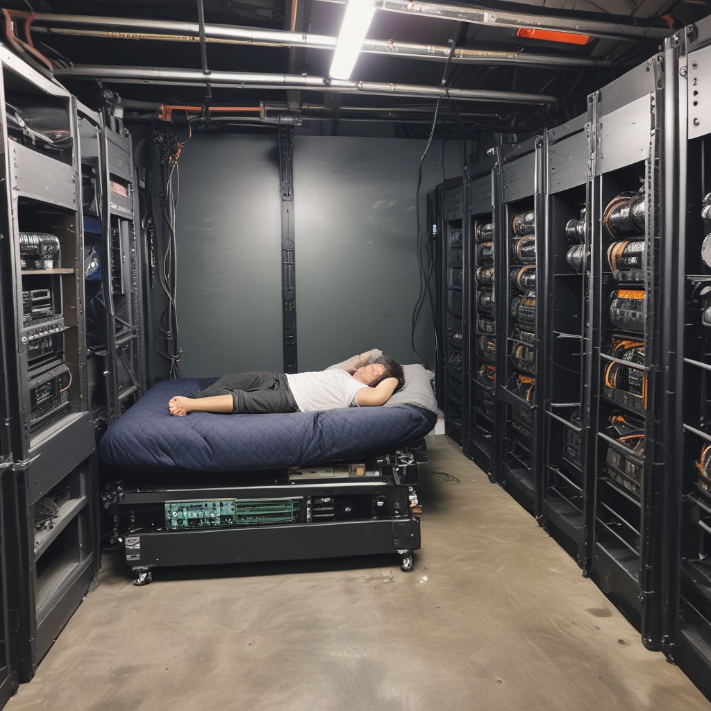 Person sleeping on a mining rig