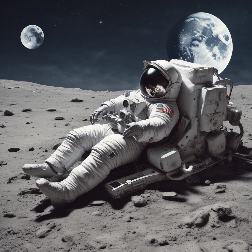 Sleeping astronaut on the moon